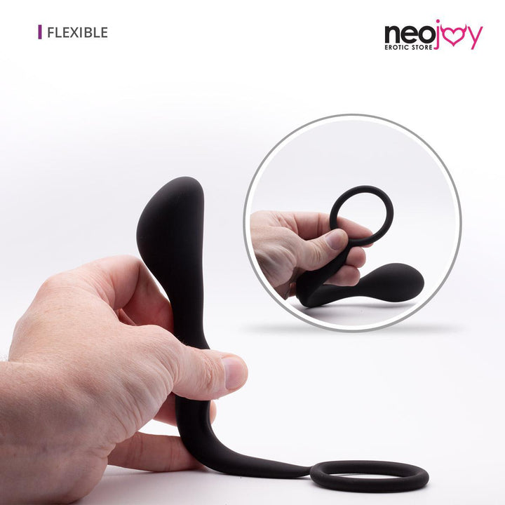 Neojoy Butt plug Silicone Black With Cock Ring  - 3.1 inch - 8 cm - Flexible