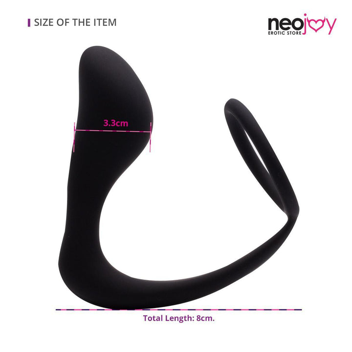 Neojoy Butt plug Silicone Black With Cock Ring  - 3.1 inch - 8 cm - Size