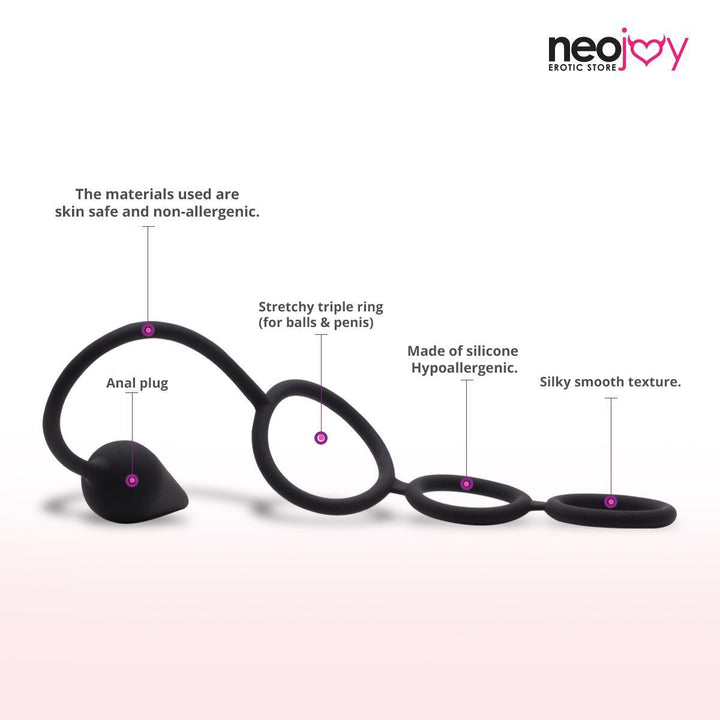 Neojoy Butt Plug with triple Ring - lucidtoys.com