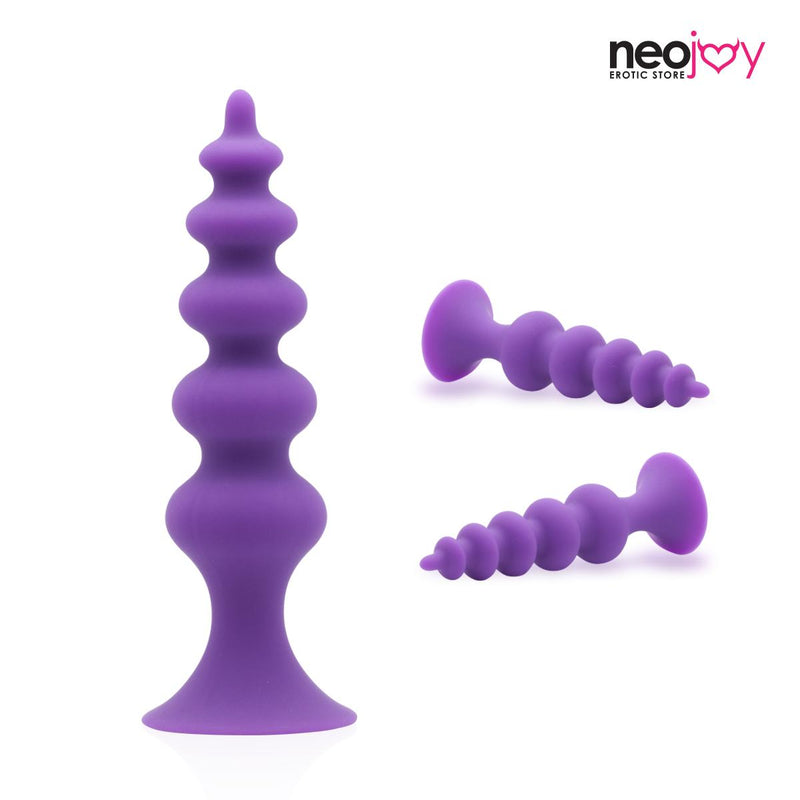 Neojoy Beaded Slim Anal Prober Silicone Purple With Suction Cup Base - 4.5 inch - 11.5cm video