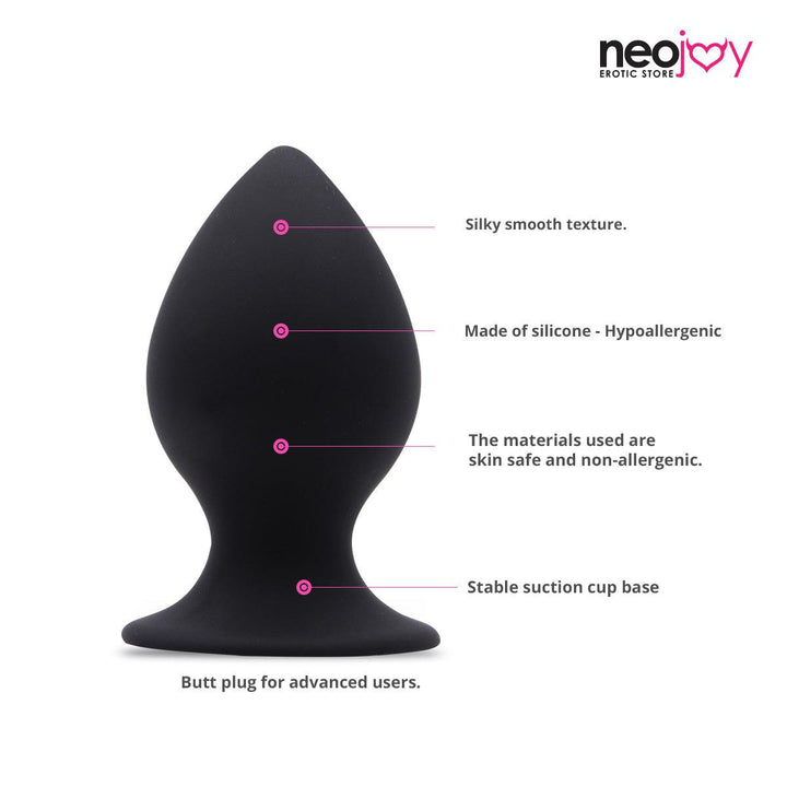 Neojoy Silicone Butt Plug With Suction Cup Base - Black - Lucidtoys