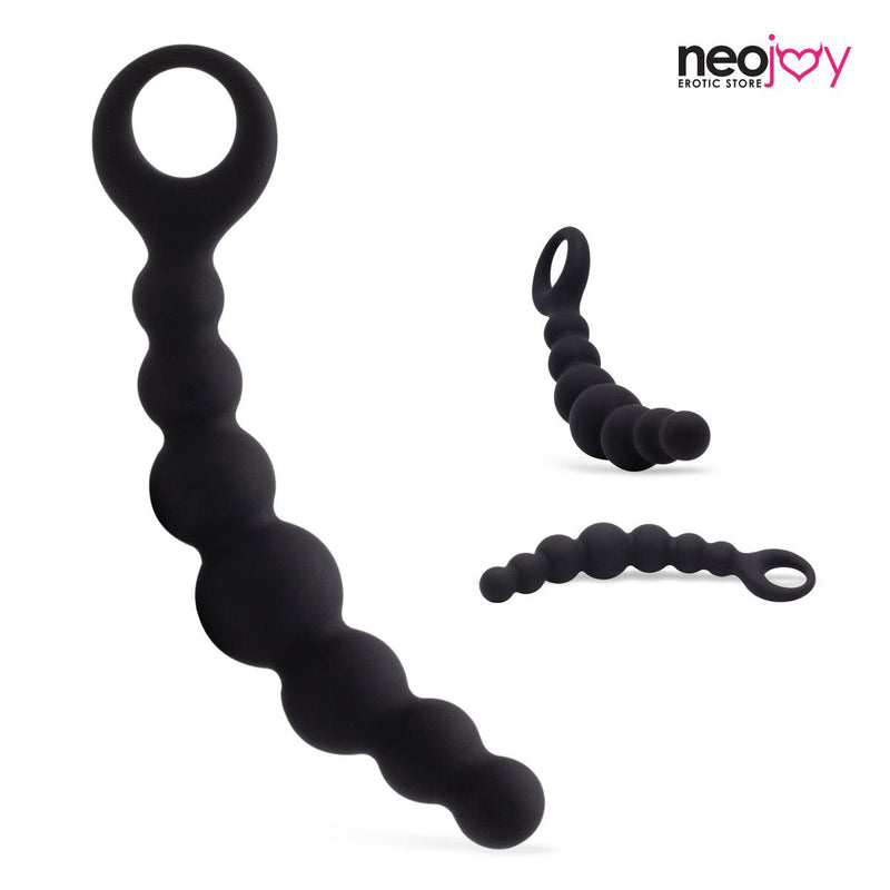 Neojoy Anal Butt Plug 7 beads silicone - Black 7.28 inch -18.5 cm video