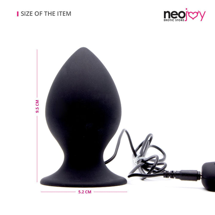 Neojoy Smooth 7-Vibration Functions Silicone Butt Plug With Suction Cup Base - Black - Lucidtoys
