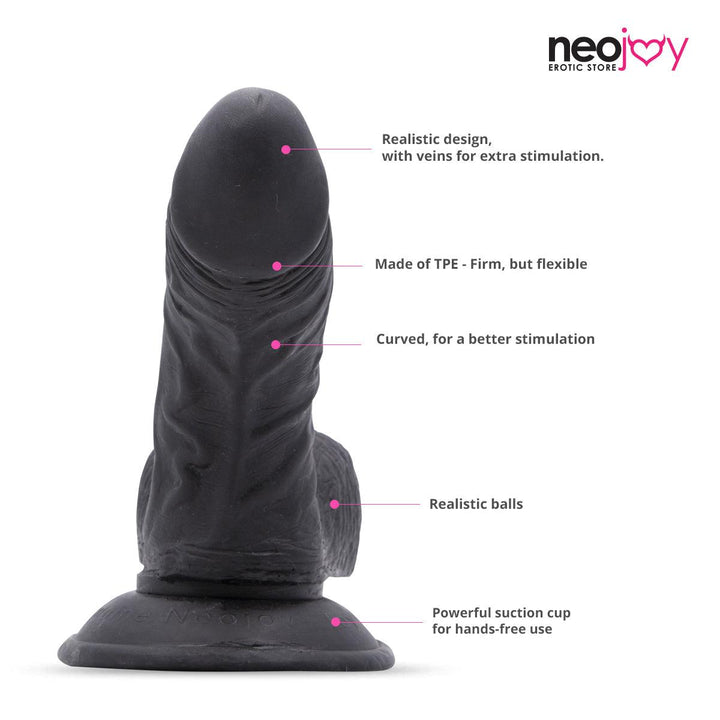 Neojoy - Lifelike Super-Real Dildo Curved TPE With Suction Cup -Black - Lucidtoys