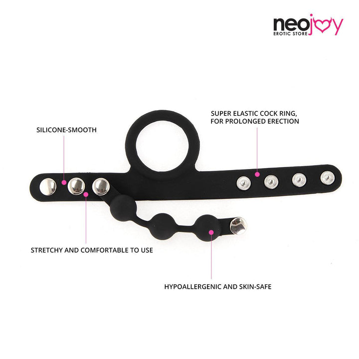 Neojoy Bondage Beaded Adjustable Cock Ring to enjoy a longer play time - Black - Medium - Lucidtoys