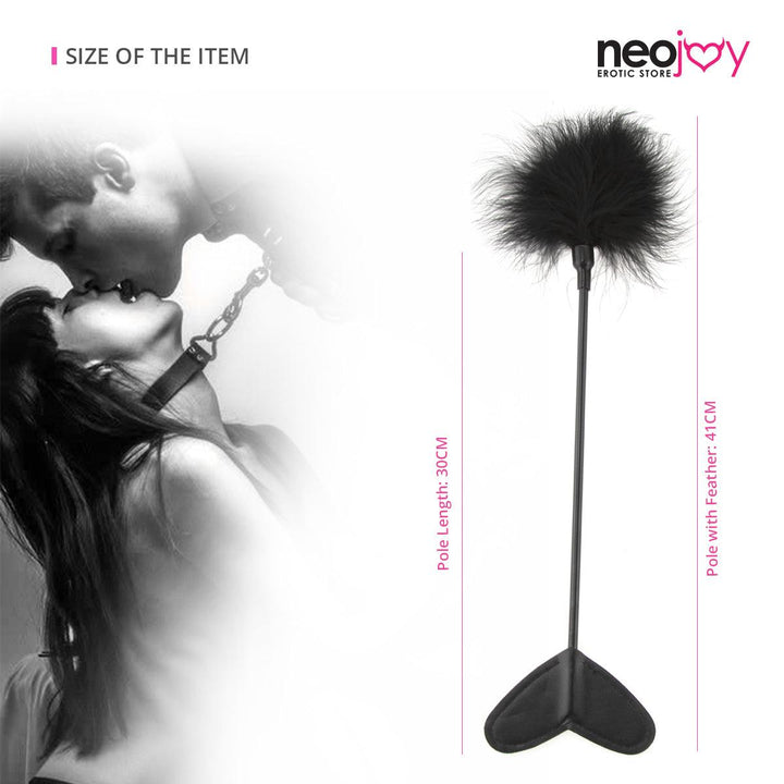 Neojoy Feather Fluffy Crop Tickler Double Ended With Silicone & Feathers - Black 16.14 inch - 41cm 5