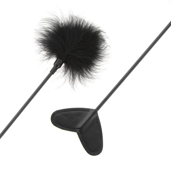 Neojoy Feather Fluffy Crop Tickler Double Ended With Silicone & Feathers - Black 16.14 inch - 41cm 1