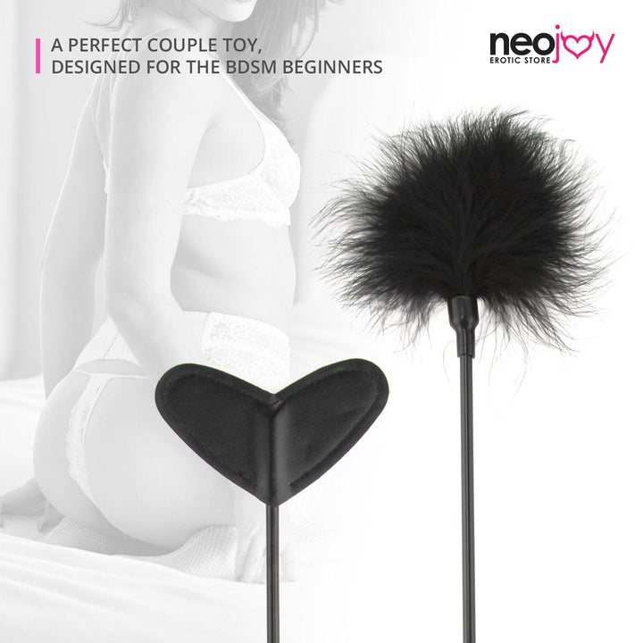 Neojoy Feather Fluffy Crop Tickler Double Ended With Silicone & Feathers - Black 16.14 inch - 41cm 2