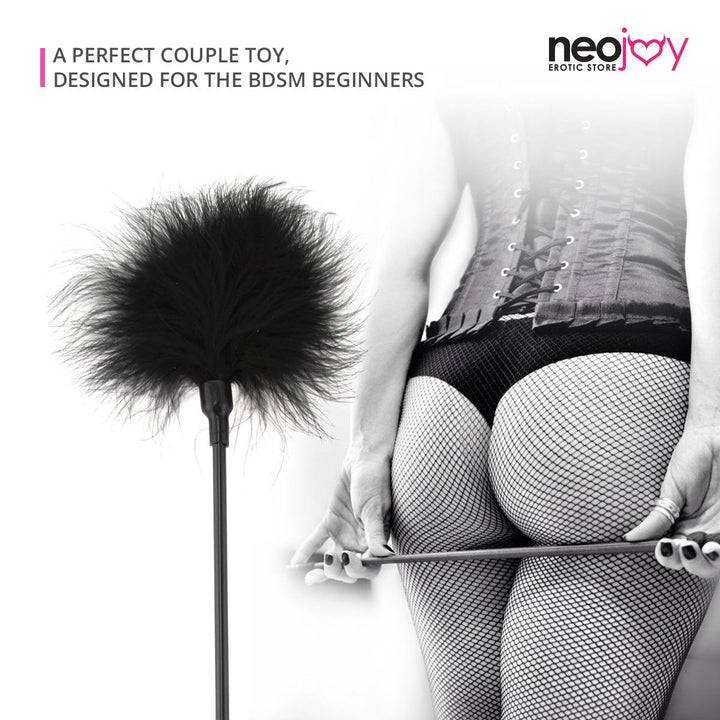 Neojoy Feather Fluffy Crop Tickler Double Ended With Silicone & Feathers - Black 16.14 inch - 41cm 3