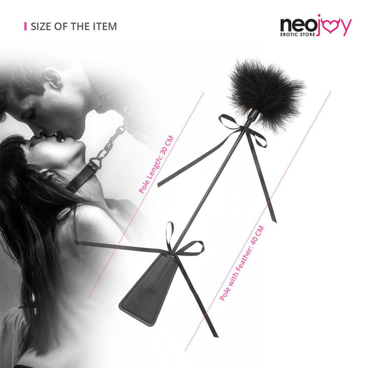 Neojoy Fancy Tickler Double ended with Silicone and Feathers - Black 15.74 inch - 40cm 5