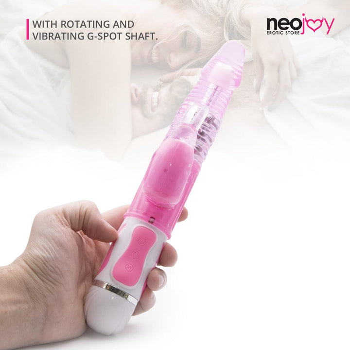 Neojoy Dual Jelly Vibe Rampant Rabbit - G-Spot Clitoral Dual Vibrator For Women - Rotating Shaft for Vaginal Penetration - Girthy Jelly Sex Toy - Lucidtoys