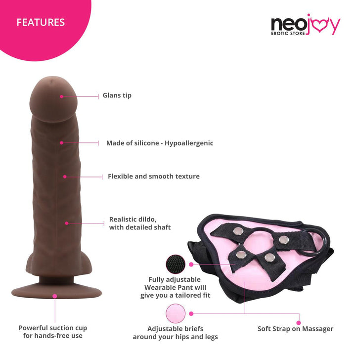 Neojoy - Curved Charmer Dildo With Strap-On Dong - Brown - 21.4cm - 8.4 inch - Lucidtoys