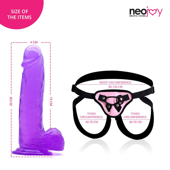 Neojoy - Jelly Dildo With Strap-On Dong - Purple - 20cm - 7.9 inch - Lucidtoys