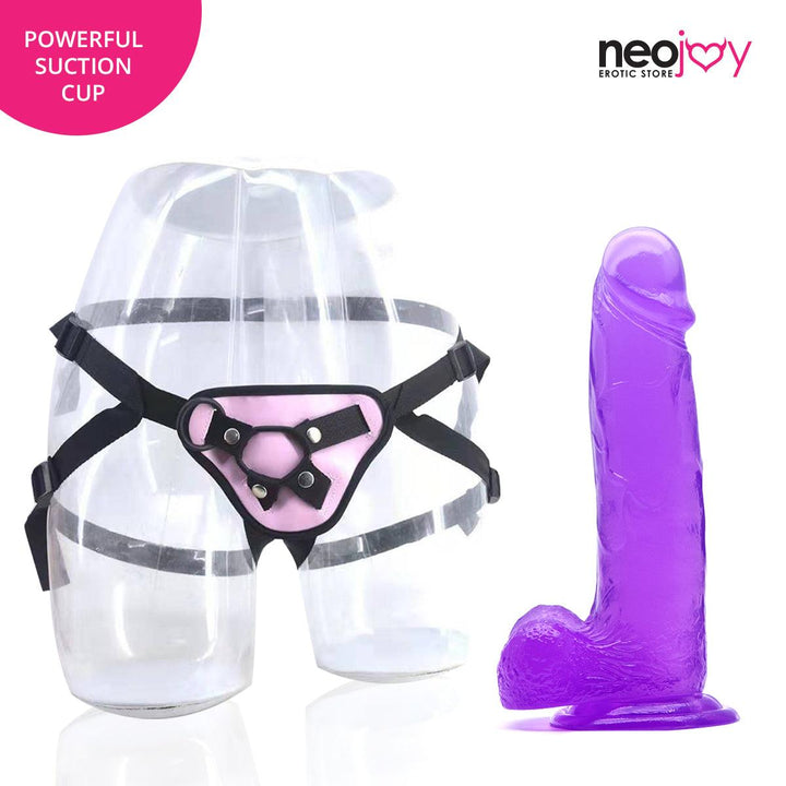 Neojoy - Jelly Dildo With Strap-On Dong - Purple - 20cm - 7.9 inch - Lucidtoys