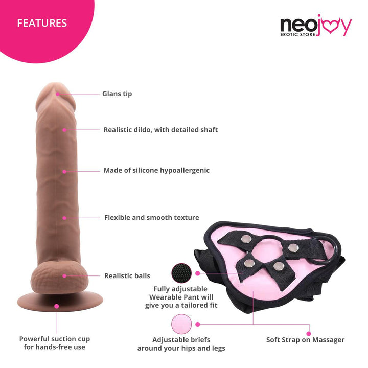 Neojoy - Daydream Realistic Dildo With Strap-On Dong - Brown - 22.3cm - 8.8 inch - Lucidtoys