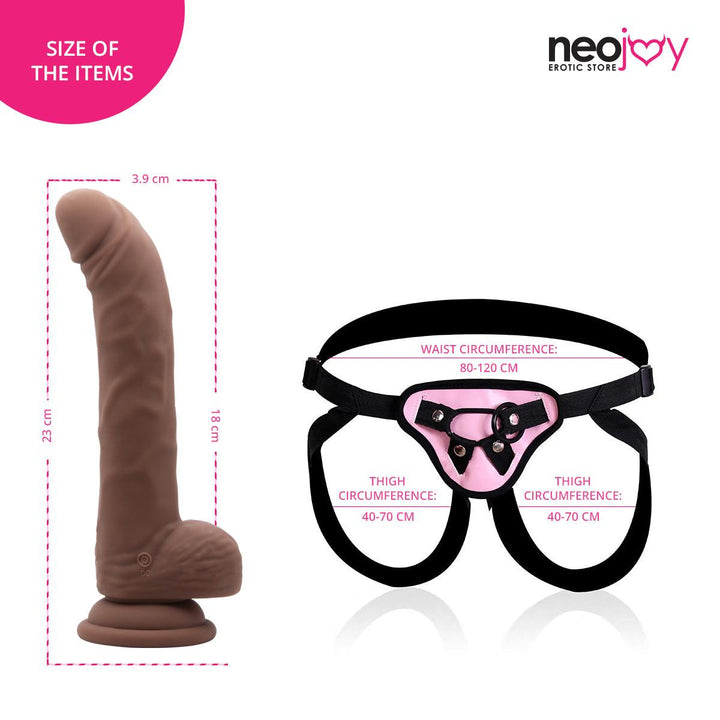 Neojoy - Biggy Vibrating Dildo With Strap-On Dong - Brown - 23cm - 9.1 inch - Lucidtoys