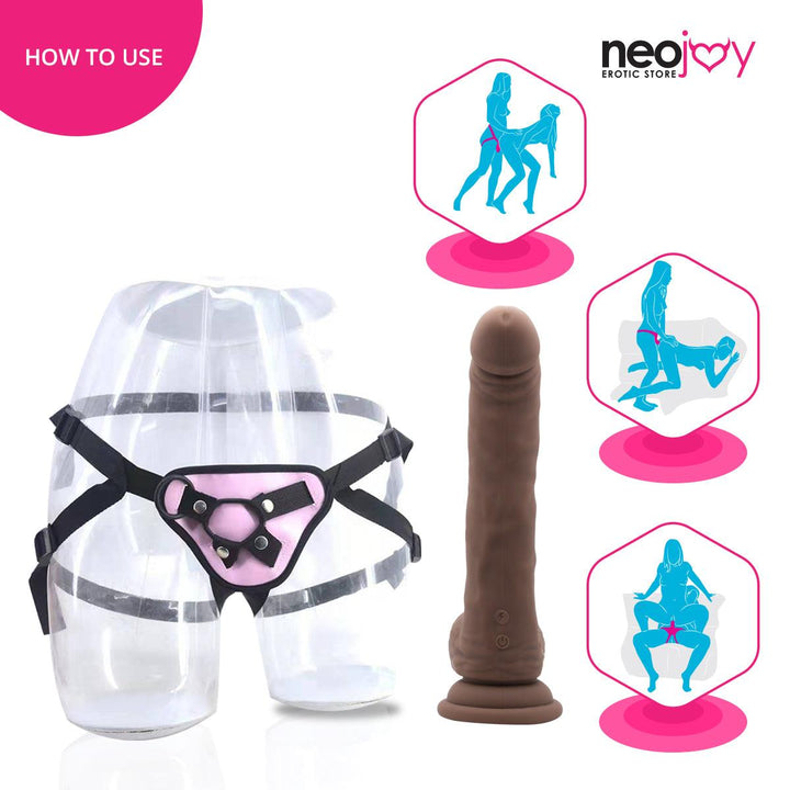 Neojoy - Biggy Vibrating Dildo With Strap-On Dong - Brown - 23cm - 9.1 inch - Lucidtoys