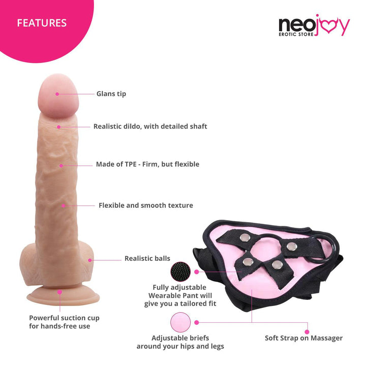 Neojoy - Girthy Lover Dildo With Strap-On Dong - Flesh - 25cm - 9.8 inch - Lucidtoys