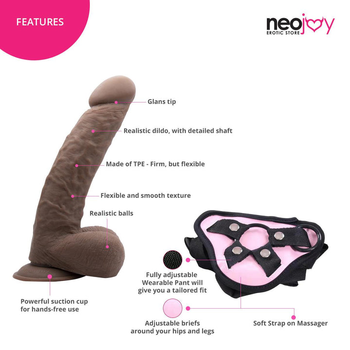 Neojoy - Girthy Lover Dildo With Strap-On Dong - Brown - 25cm - 9.8 inch - Lucidtoys
