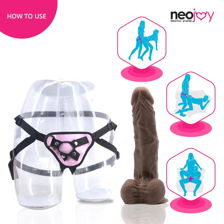 Neojoy - Ultra Realistic Dildo With Strap-On Dong - Brown - 24.5cm - 9.6 inch - Lucidtoys