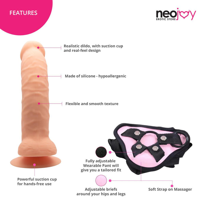 Neojoy - Curved Charmer Dildo With Strap-On Dong - Flesh - 21.4cm - 8.4 inch - Lucidtoys