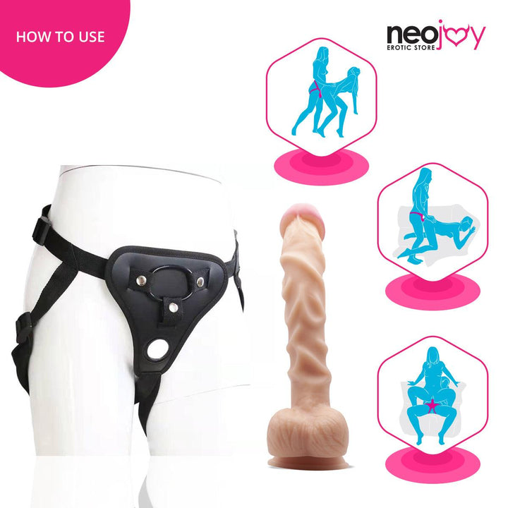 Neojoy - Super-Real Dildo With Strap-On Dong Harness - Flesh - 27.94cm - 11 inch - Lucidtoys