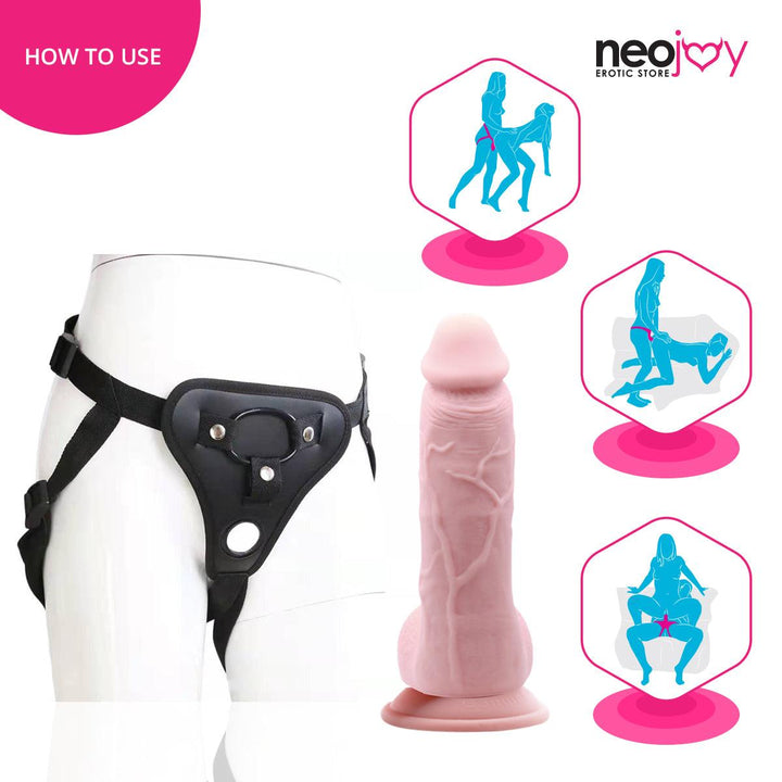 Neojoy - Chubby Dildo With Strap-On Dong Harness - 21.34cm - 8.4 inch - Lucidtoys