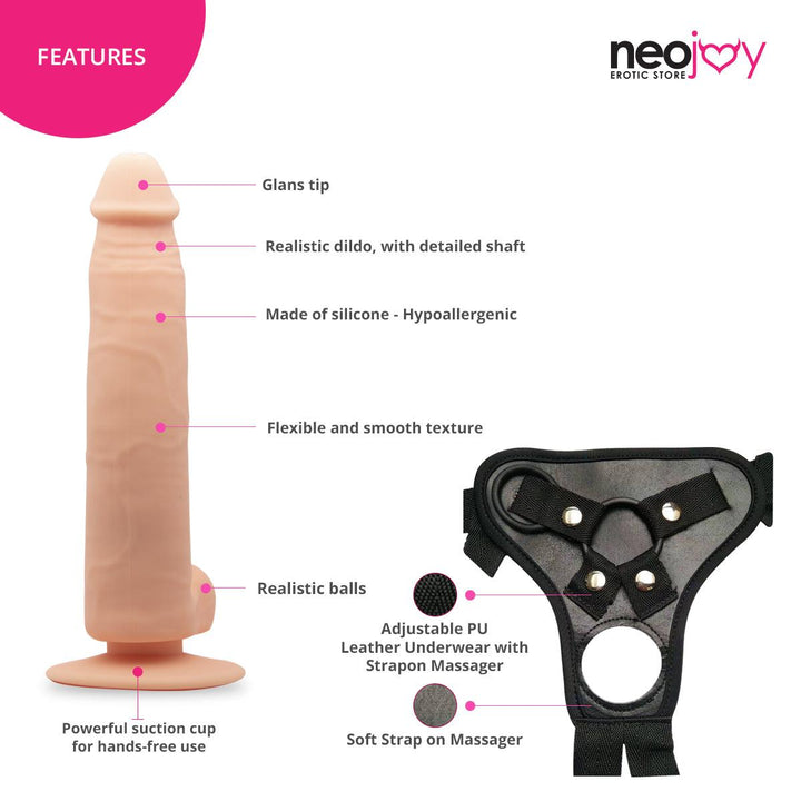 Neojoy - Bigshot Realistic Dildo With Strap-On Dong Harness - Flesh - 23.5cm - 9.3 inch - Lucidtoys
