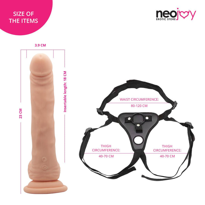 Neojoy - Biggy Vibrating Dildo With Strap-On Dong Harness - Flesh - 23cm - 9.1 inch - Lucidtoys