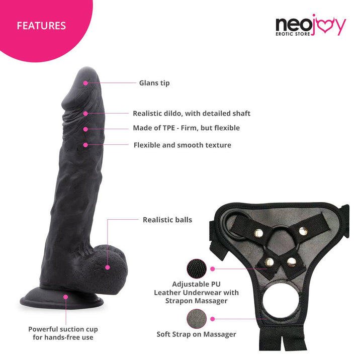 Neojoy - Ultra Realistic Dildo With Strap-On Dong Harness - 24.5cm - 9.6 inch
