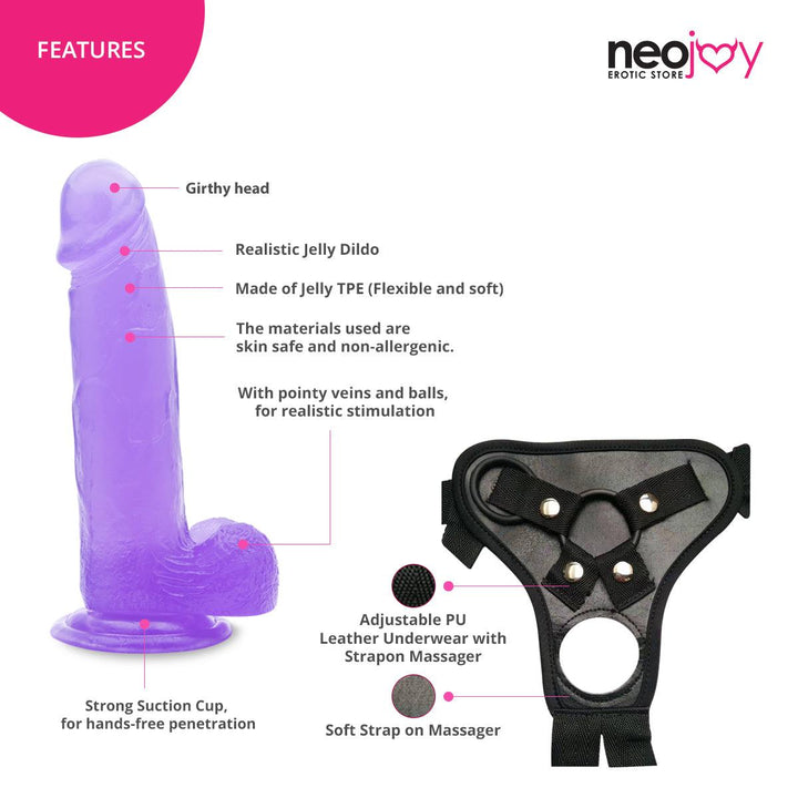 Neojoy Jelly Willy Dildo With Strap-On - 8" Dong Pegging Sex Toy - Lucidtoys