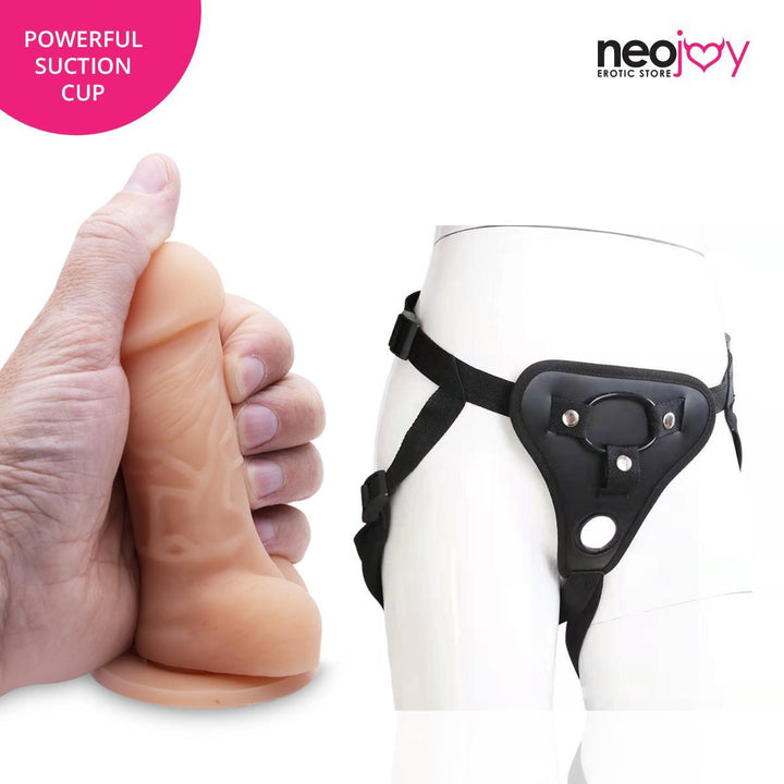 Neojoy Curvy Lover Suction Cup Dildo With Strap-On - 4" Dong Harness Sex Toy - Lucidtoys