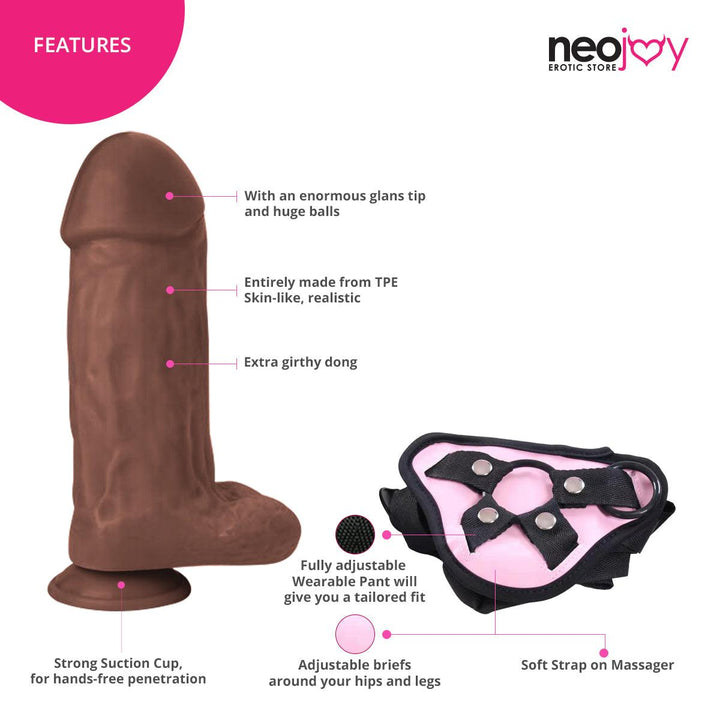 Neojoy Biggest Bad Boy Dildo With Strap-On - Dong Gay Sex Toy - Brown - 28cm - 11 inch - Lucidtoys