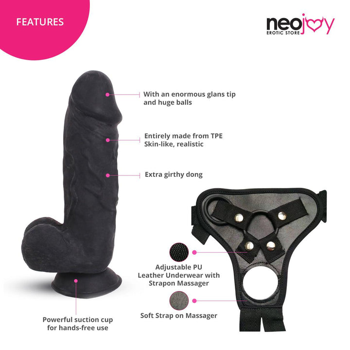 Neojoy - Big Bad Boy Dildo With Strap-On Dong Pegging - Black - 29.5cm - 11.6 inch - Lucidtoys