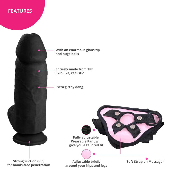Neojoy Bigger Bad Boy Dildo With Strap-On - Dong Gay Sex Toy - Black - 25.5cm - 10 inch - Lucidtoys