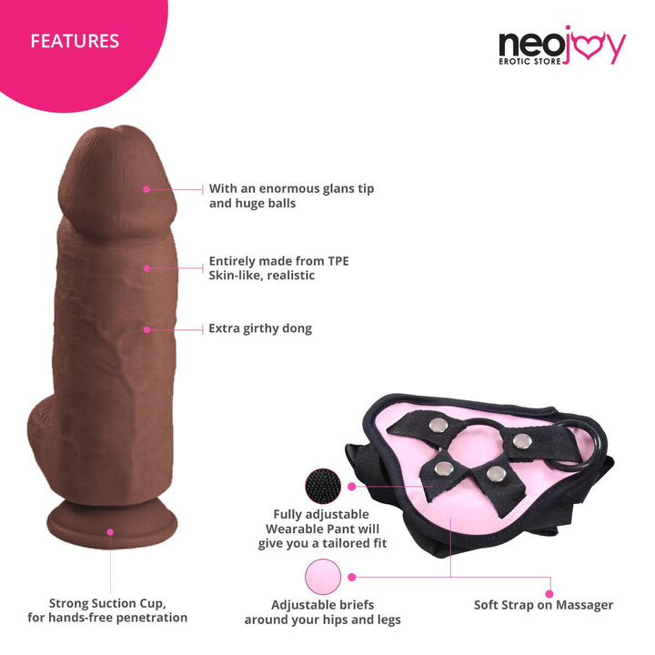 Neojoy Bigger Bad Boy Dildo With Strap-On - Dong Gay Sex Toy - Brown - Lucidtoys