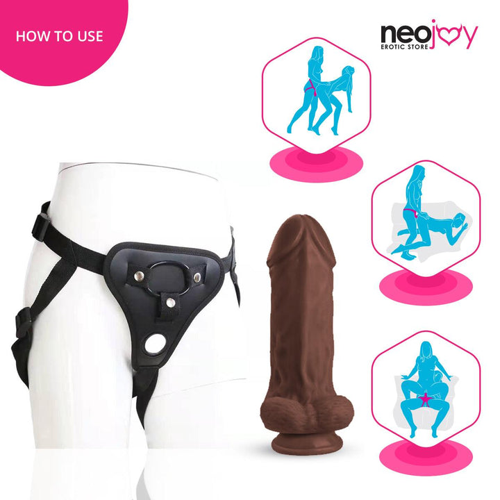 Neojoy Biggest Bad Boy Dildo With Strap-On - Dong Pegging Sex Toy - Brown - 28cm - 11 inch - Lucidtoys
