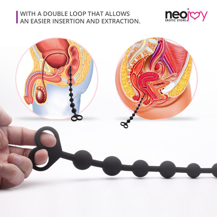 Neojoy Anal Beads Silicon with double loops Black - Extra Large 12.9 inch - 33 cm Anal Beeds - lucidtoys.com Dildo vibrator sex toy love doll