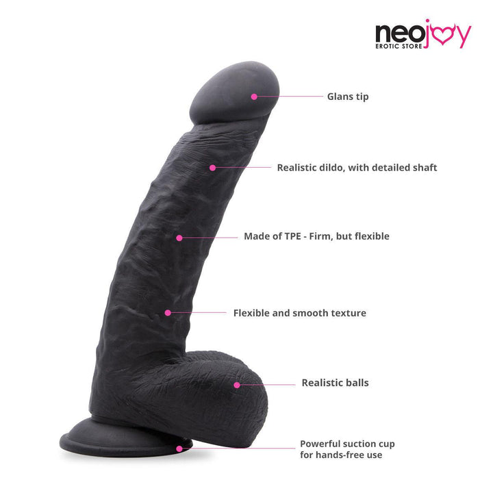 Neojoy - Lover Realistic Dildo With Suction Cup TPE - Black - 25cm - Lucidtoys