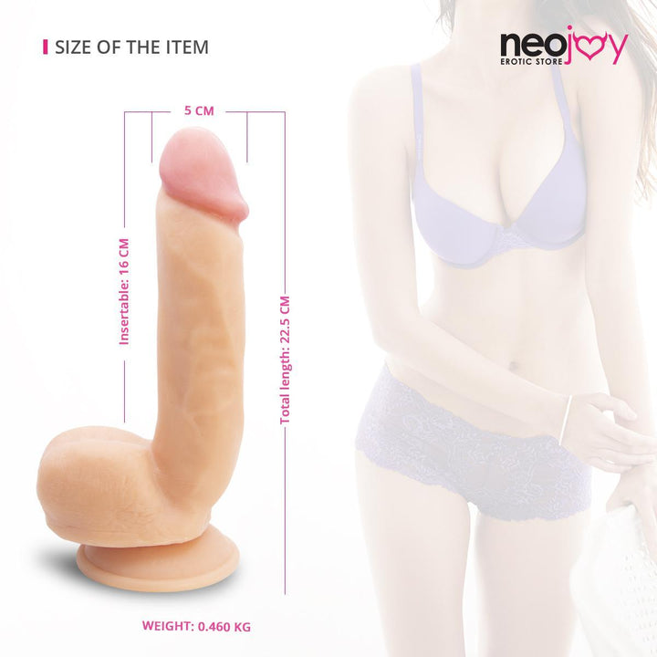 Neojoy - Amazing Lover Dildo - Flesh + Hybrid Lubido Lube Sachet - 22.5cm - 8.9 inch - Lucidtoys