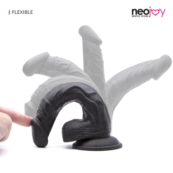 Neojoy - Lifelike Super-Real TPE Dildo Curved - Black - 23cm - 7.5 inch - Hybrid Lubido Lube Sachet - Lucidtoys
