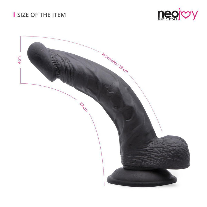 Neojoy - Lifelike Super-Real TPE Dildo Curved - Black - 23cm - 7.5 inch - Hybrid Lubido Lube Sachet - Lucidtoys