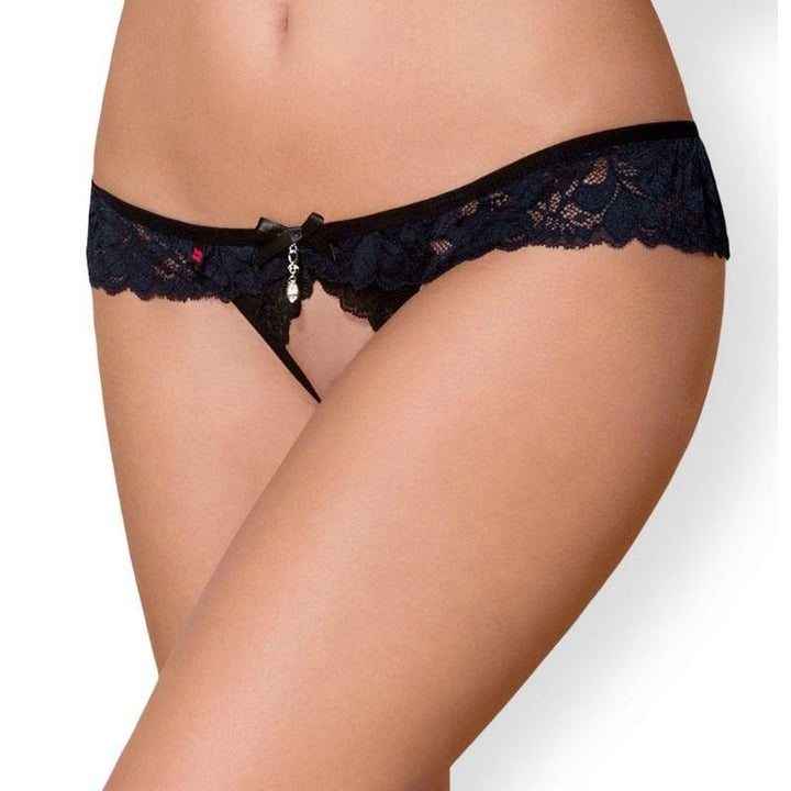 Obsessive - Sexy Lingerie - 866 Crotchless Panties - L/XL - Black - Lucidtoys