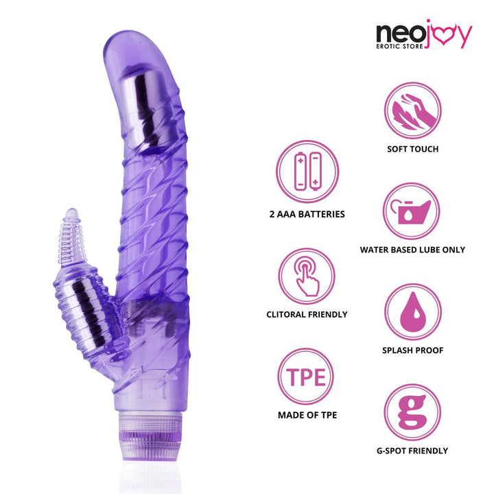 Neojoy Double Stimulator Jelly Rabbit Vibrator Multiple Speed Functions Soft TPE - Lucidtoys